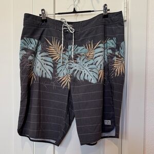 JACK O’NEILL Surf Black Aqua Palm Floral Stripe Swim Trunks Board Shorts Mens 33